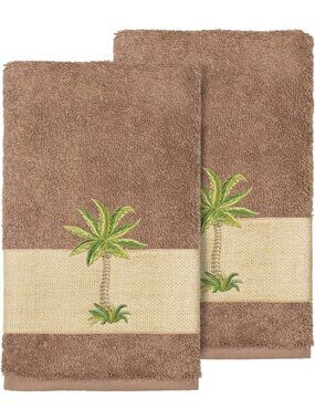 Elegant Palm Tree Embroidered Hand Towel Set - Soft Turkish Cotton, Quick Dry, 2